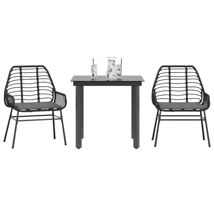 3 dele spisebordssæt til haven m. hynder polyrattan glas sort