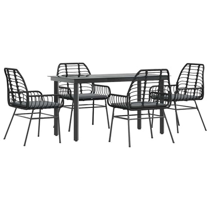 5 dele spisebordssæt til haven m. hynder polyrattan glas sort