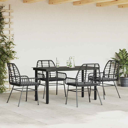 5 dele spisebordssæt til haven m. hynder polyrattan glas sort