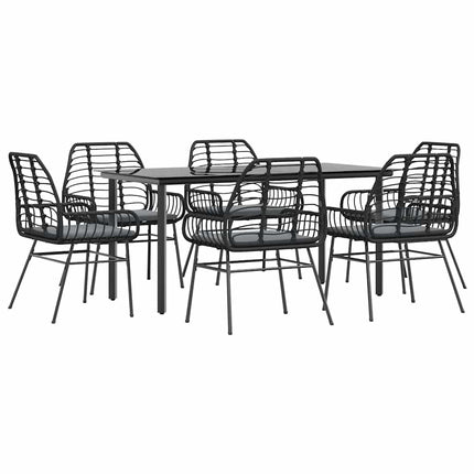 7 dele spisebordssæt til haven m. hynder polyrattan glas sort