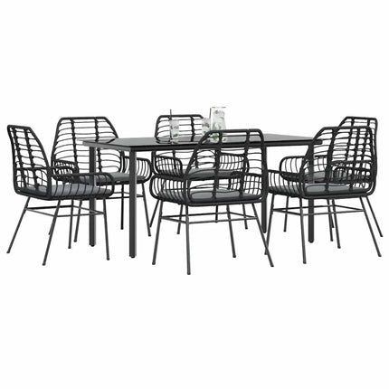7 dele spisebordssæt til haven m. hynder polyrattan glas sort