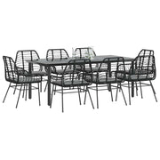 9 dele spisebordssæt til haven m. hynder polyrattan glas sort