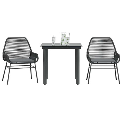 3 dele spisebordssæt til haven m. hynder polyrattan glas sort