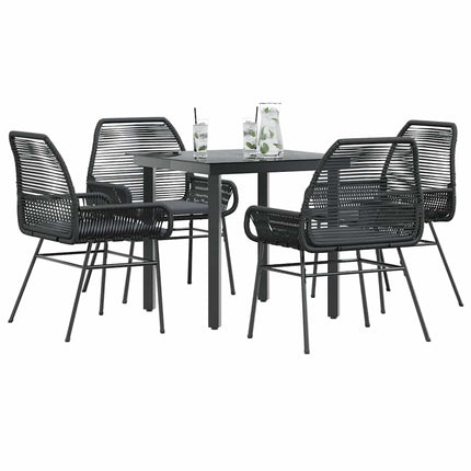 5 dele spisebordssæt til haven m. hynder polyrattan glas sort