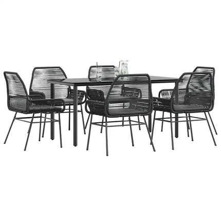 7 dele spisebordssæt til haven m. hynder polyrattan glas sort