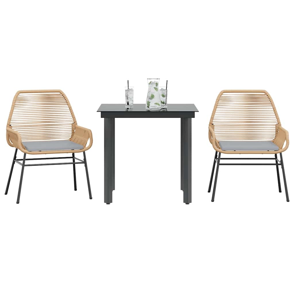 3 dele spisebordssæt til haven m. hynder polyrattan glas brun billede