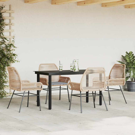 5 dele spisebordssæt til haven m. hynder polyrattan glas brun