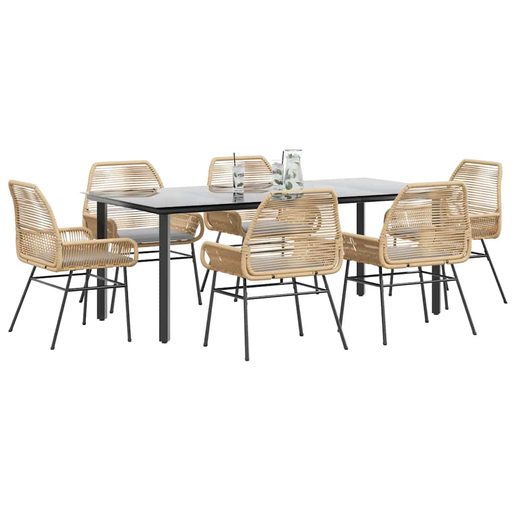 7 dele spisebordssæt til haven m. hynder polyrattan glas brun billede