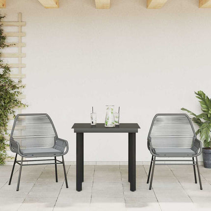 spisebordssæt til haven 3dele med hynder polyrattan glas grå