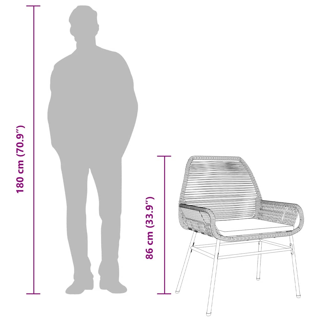 spisebordssæt til haven 3dele med hynder polyrattan glas grå
