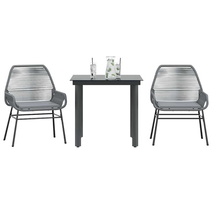 spisebordssæt til haven 3dele med hynder polyrattan glas grå