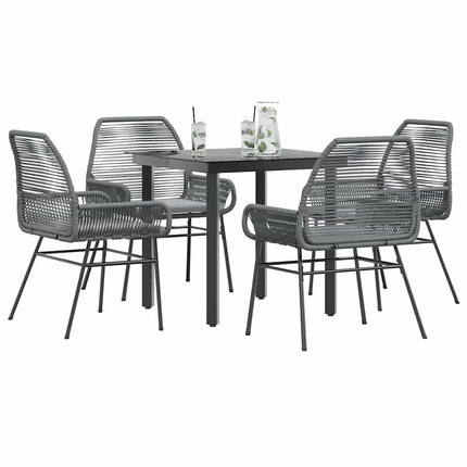 5 dele spisebordssæt til haven med hynder polyrattan glas grå
