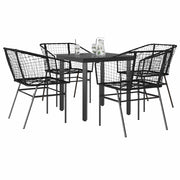 5 dele spisebordssæt til haven polyrattan glas sort