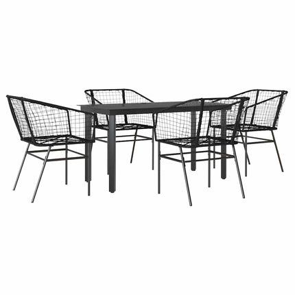 5 dele spisebordssæt til haven polyrattan glas sort