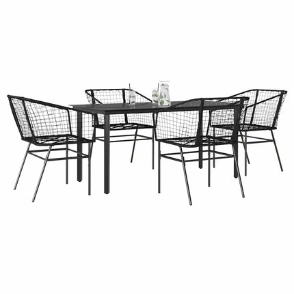 5 dele spisebordssæt til haven polyrattan glas sort