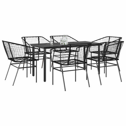 7 dele spisebordssæt til haven polyrattan glas sort