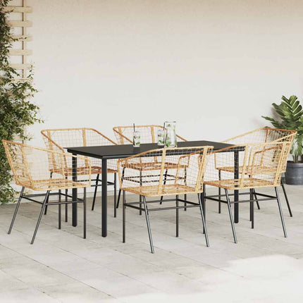 7 dele spisebordssæt til haven polyrattan glas brun