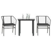 3 dele spisebordssæt til haven m. hynder polyrattan glas sort