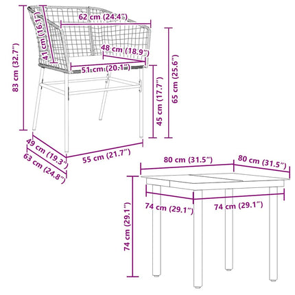 5 dele spisebordssæt til haven m. hynder polyrattan glas sort