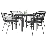 5 dele spisebordssæt til haven m. hynder polyrattan glas sort