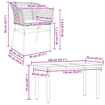 5 dele spisebordssæt til haven m. hynder polyrattan glas sort