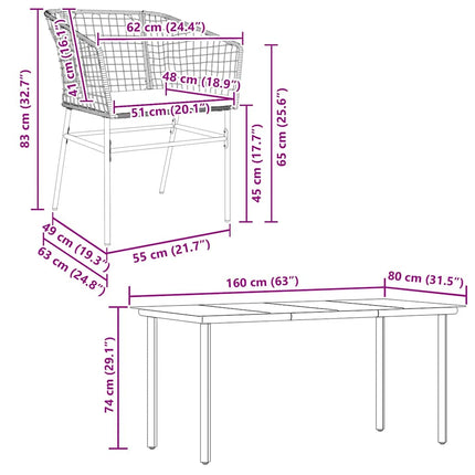 5 dele spisebordssæt til haven m. hynder polyrattan glas sort