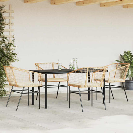 5 dele spisebordssæt til haven m. hynder polyrattan glas brun