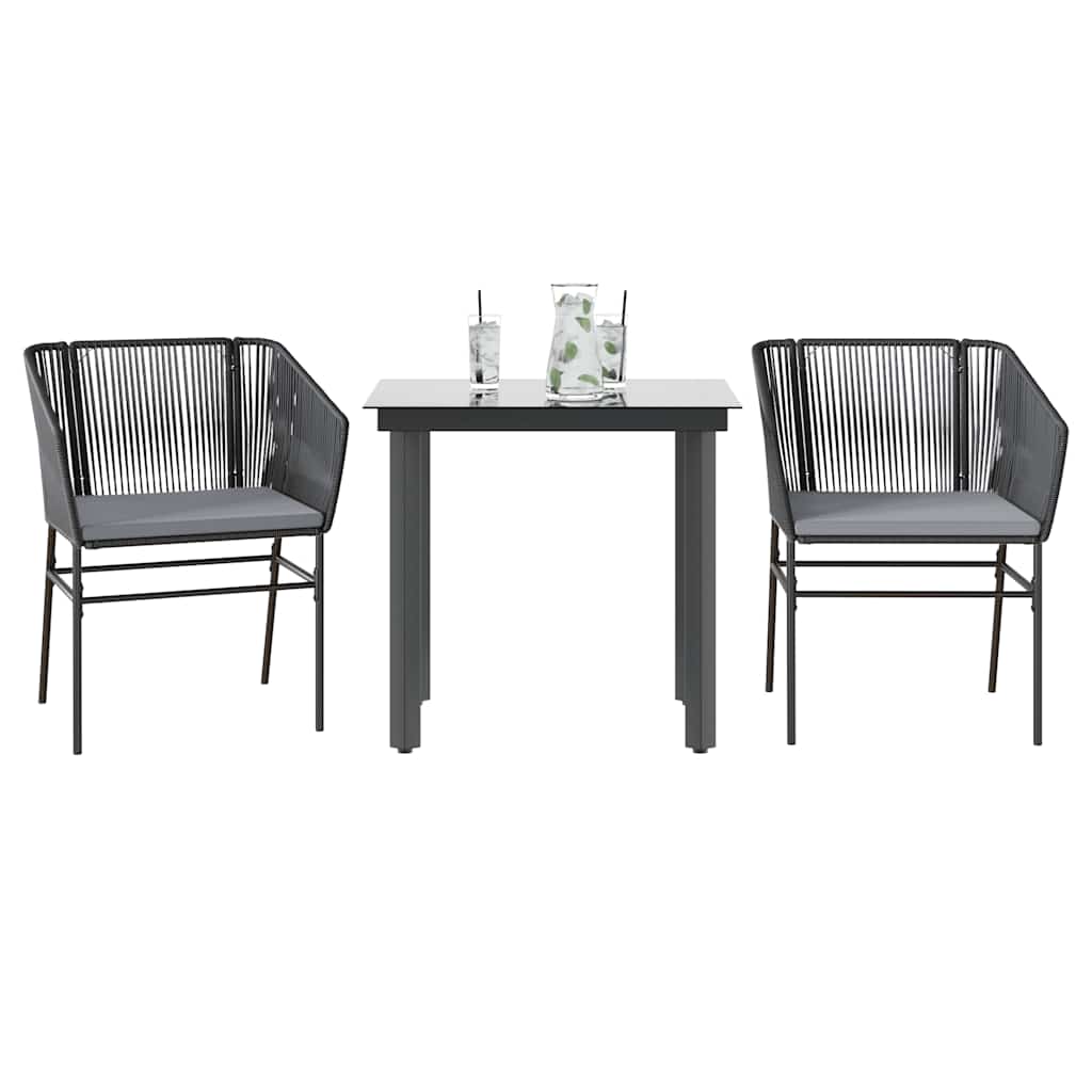 3 dele spisebordssæt til haven m. hynder polyrattan glas sort