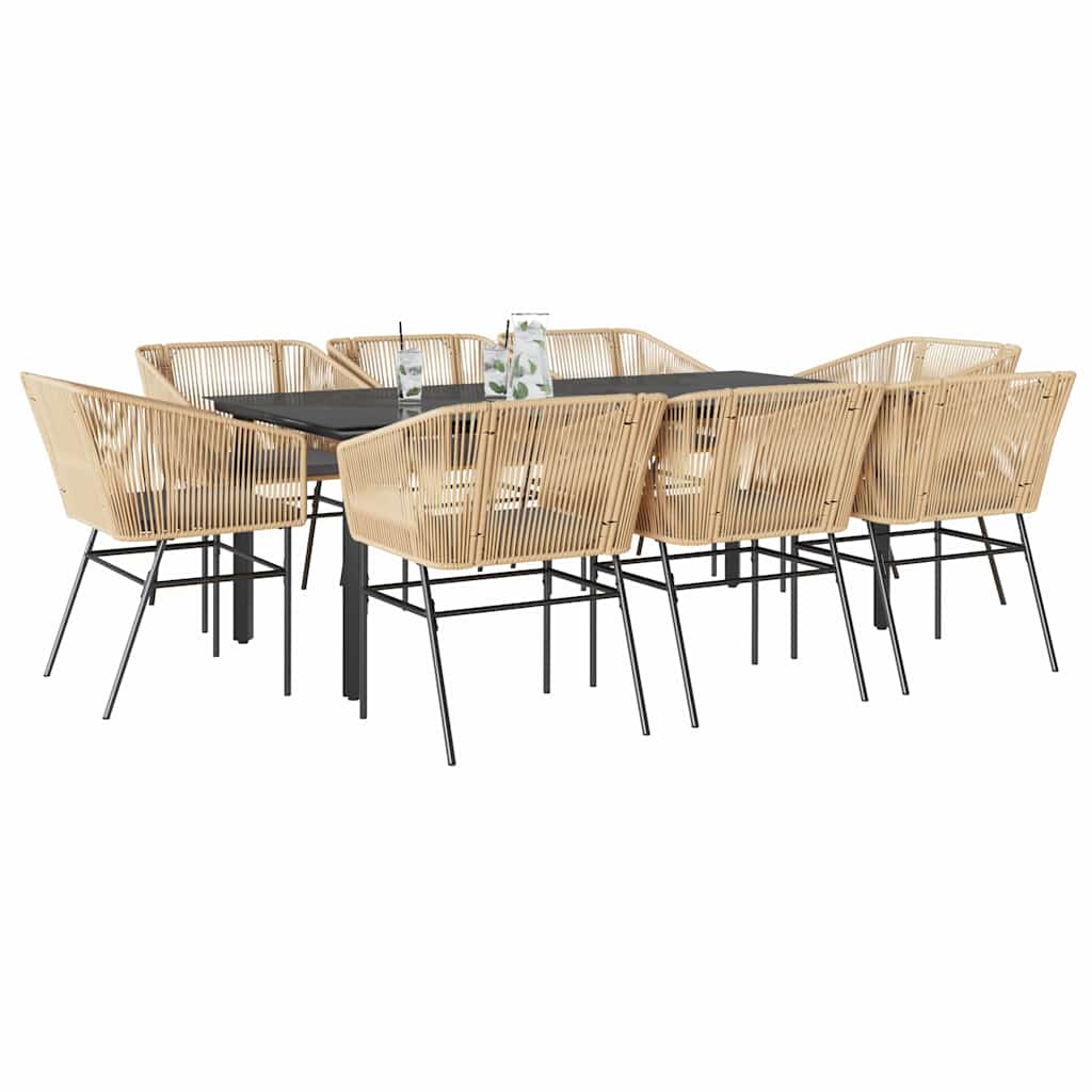 9 dele spisebordsst til haven m. hynder polyrattan glas brun