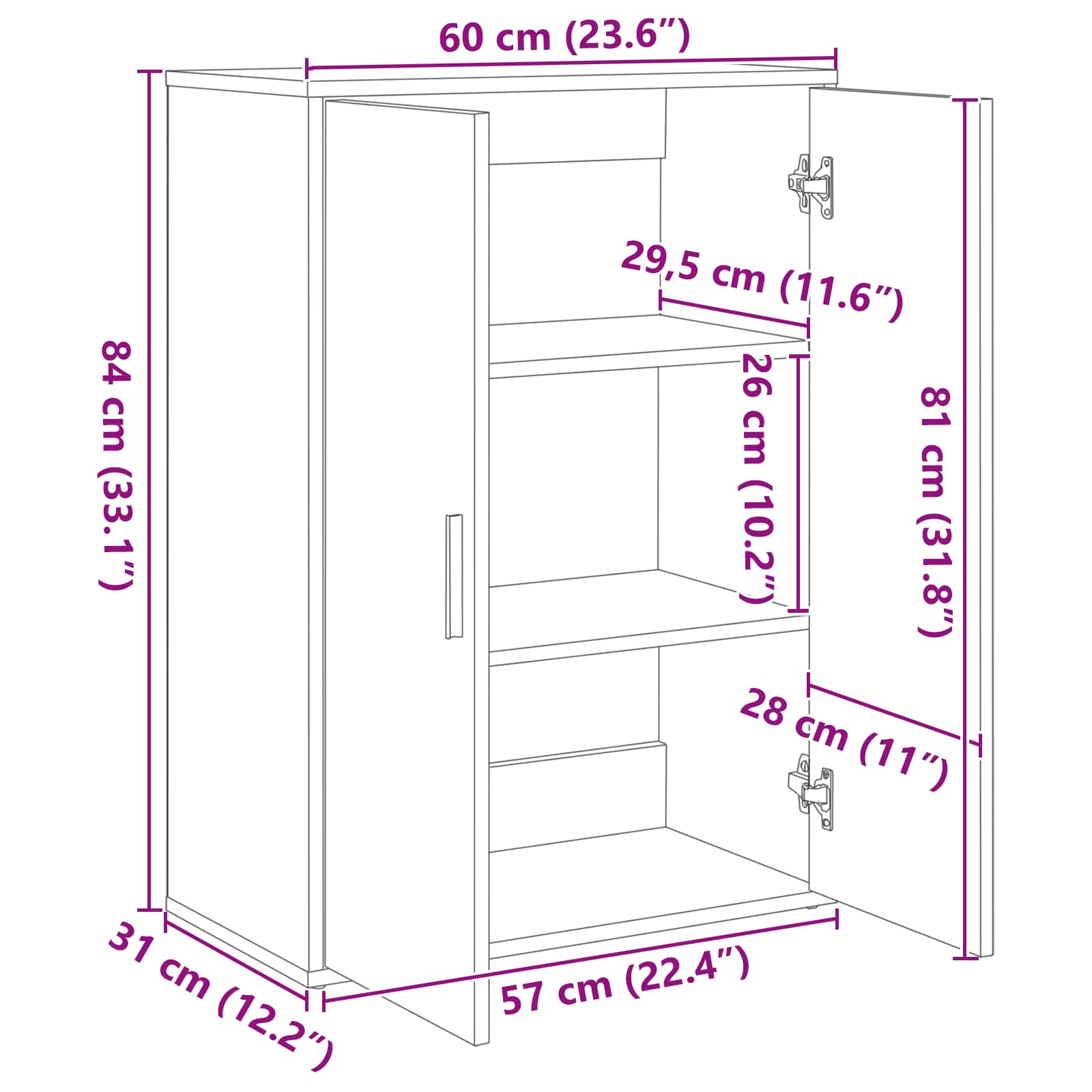 Sideboard 2 pcs Sort eg 60 x 31 x 84 cm Konstrueret træ