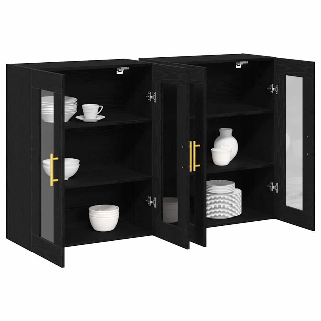 Væggeskabe 2 pcs Sort eg 69,5 x 34 x 90 cm Konstrueret træ