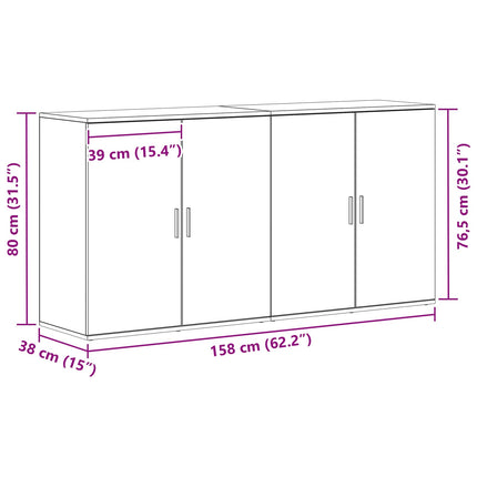 Sideboard 2 pcs Sort eg 79 x 38 x 80 cm Konstrueret træ
