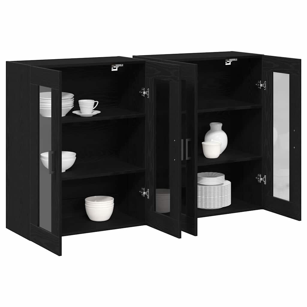 Væggeskabe 2 pcs Sort eg 69,5 x 34 x 90 cm Konstrueret træ