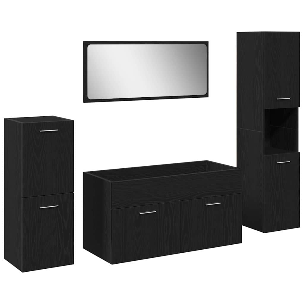 Badeværelsesmøbel sæt Vægmonteret 4 pcs Sort eg Konstrueret træ