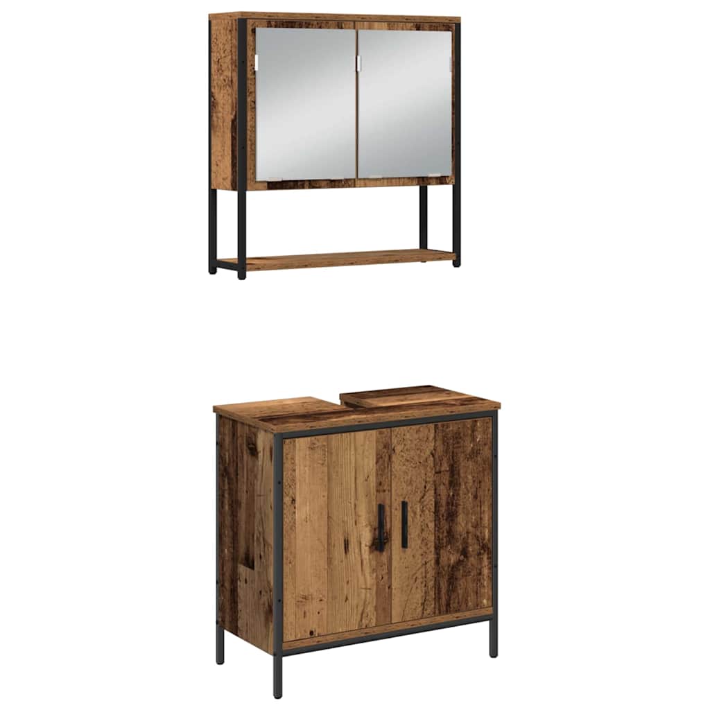 Badeværelsesmøbel sæt med hylde 3 pcs Brun Konstrueret træ