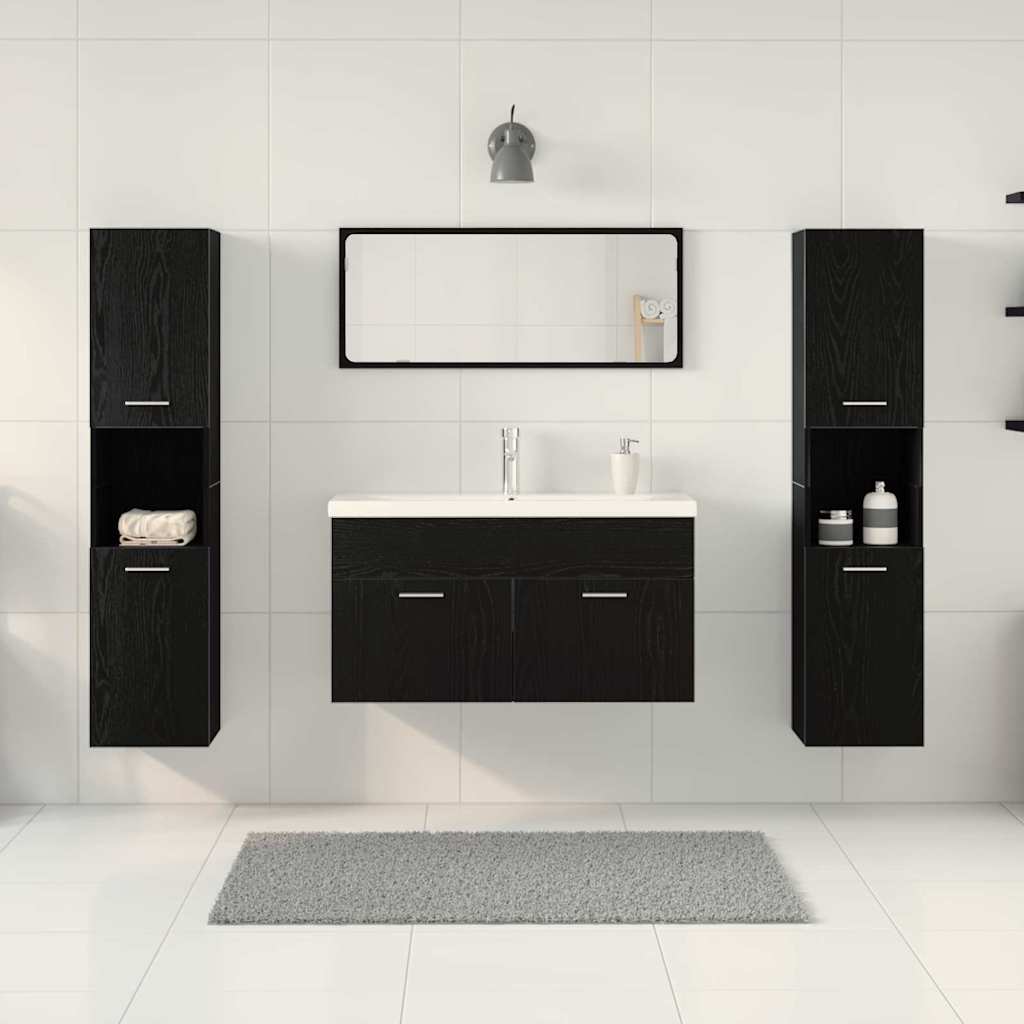 Badeværelsesmøbel sæt Vægmonteret 4 pcs Sort eg Konstrueret træ