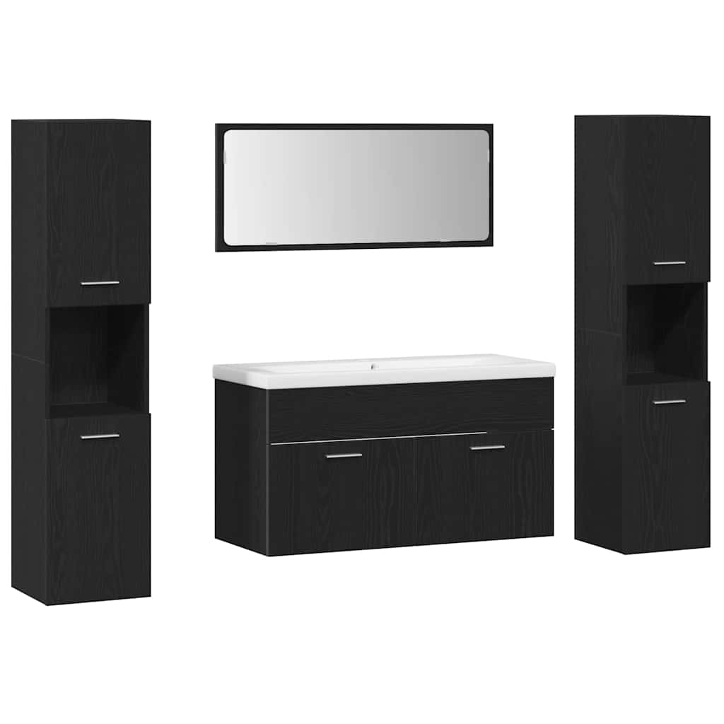 Badeværelsesmøbel sæt Vægmonteret 4 pcs Sort eg Konstrueret træ