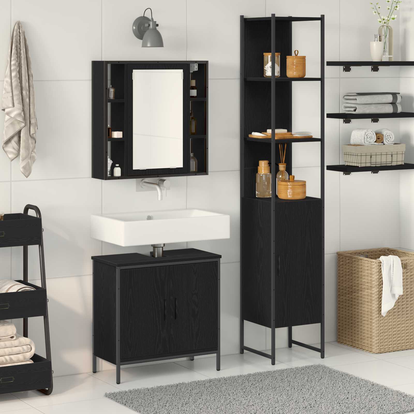 Badevrelsesvaske 3 stk. Sort 33 x 33 x 185,5 cm