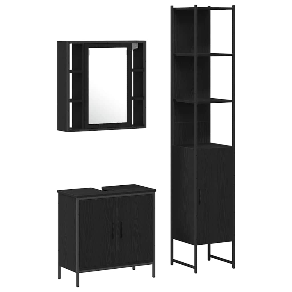 Badeværelsesvaske med hylde med dør 3 pcs Sort Konstrueret træ