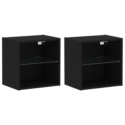 TV-møbelsæt med LED -strimmellys 8 pcs Sort eg Konstrueret træ