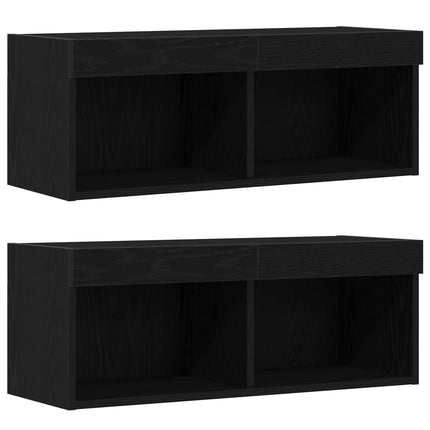 TV-møbelsæt med LED -strimmellys 8 pcs Sort eg Konstrueret træ