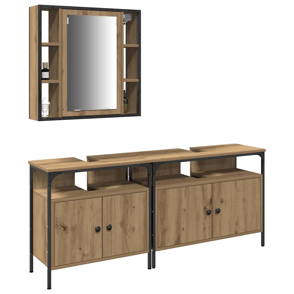 Badeværelsesvaske med hylde med dør 3 pcs Brun Konstrueret træ