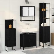 Badeværelsesmøbel sæt med hylde 4 pcs Sort Konstrueret træ