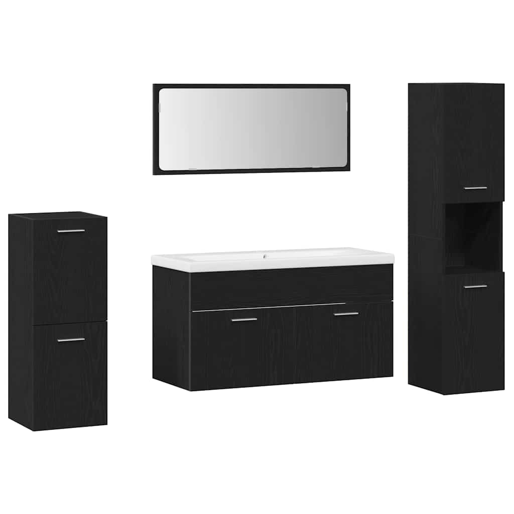 Badeværelsesmøbel sæt Vægmonteret 5 pcs Sort eg Konstrueret træ