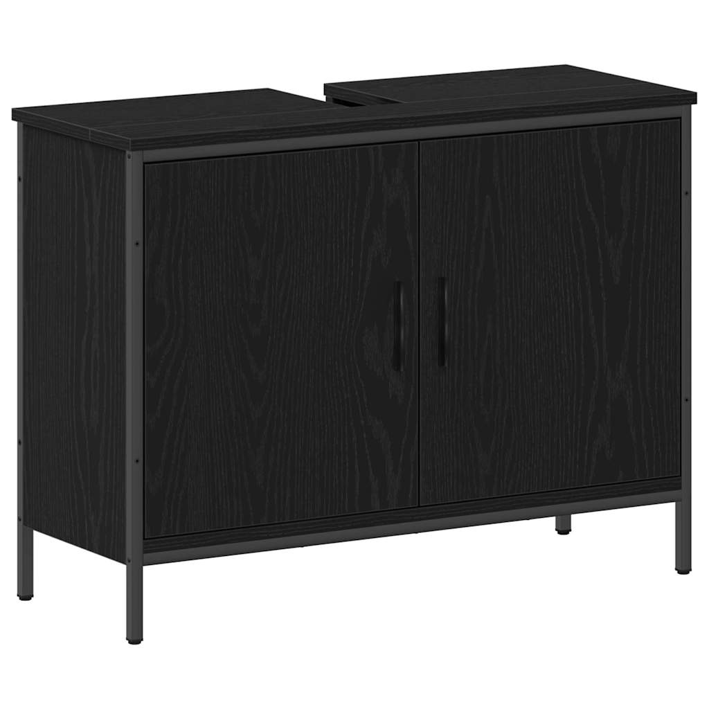 Badeværelsesmøbel sæt med hylde 4 pcs Sort Konstrueret træ