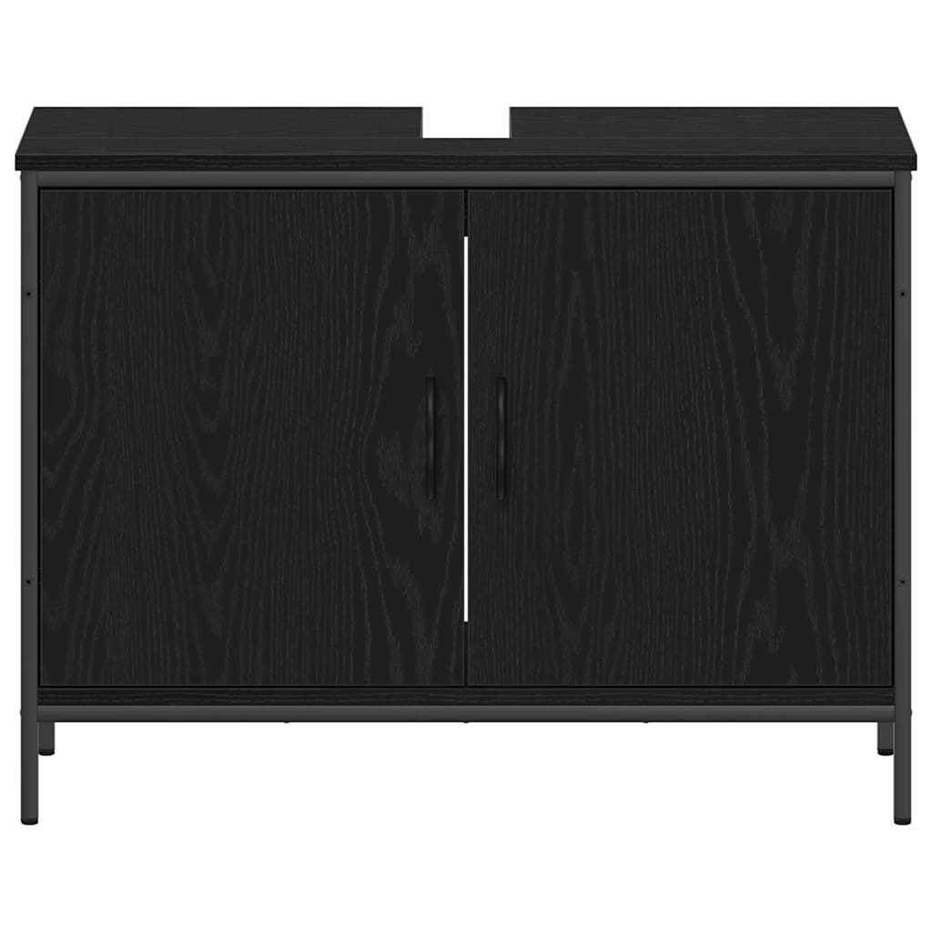 Badeværelsesmøbel sæt med hylde 4 pcs Sort Konstrueret træ