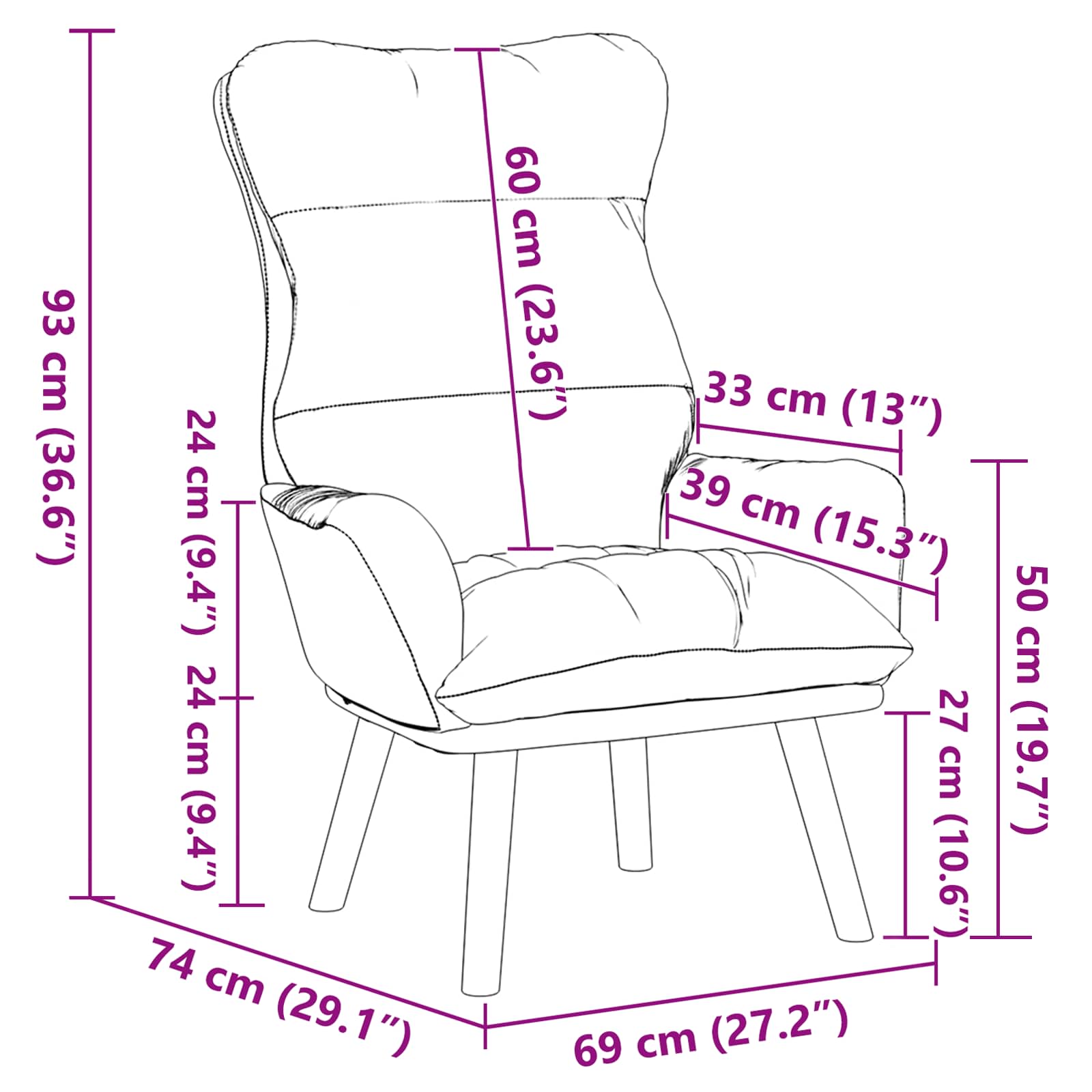 lænestol Creme 69 x 74 x 93 cm Fløjl