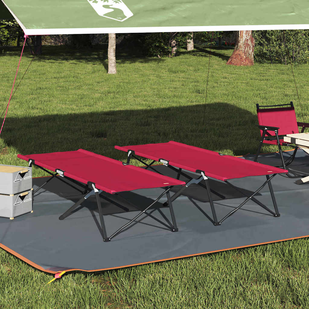 Foldende Camping Seng 2 Pcs Rød 206 X 76 X 74 Cm Oxford Og Stål - Vidaxl