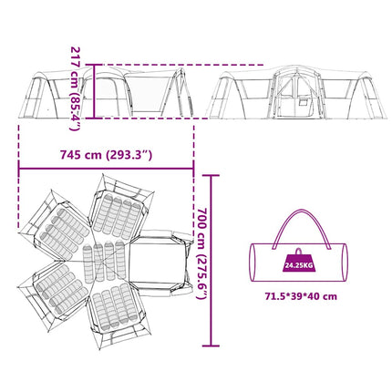 Familietelt til 20 personer Grøn og Hvid 745 x 700 x 217 cm