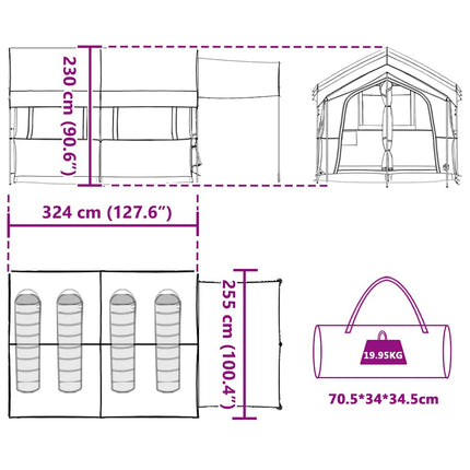 Familietelt til 4 personer Grøn og Hvid 324 x 255 x 230 cm